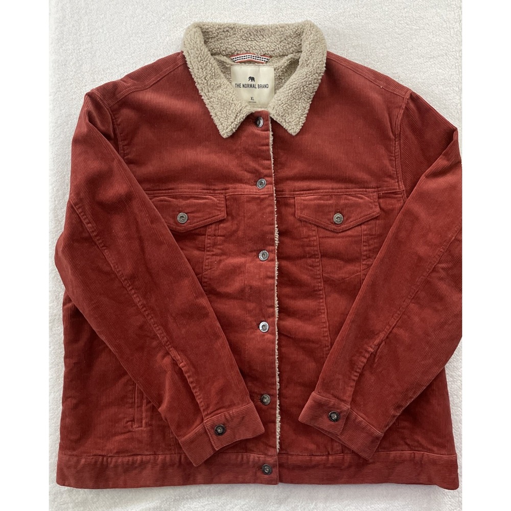 The Normal Brand Corduroy Sherpa Lined Jacket Womens XL Rust Trucker Coat